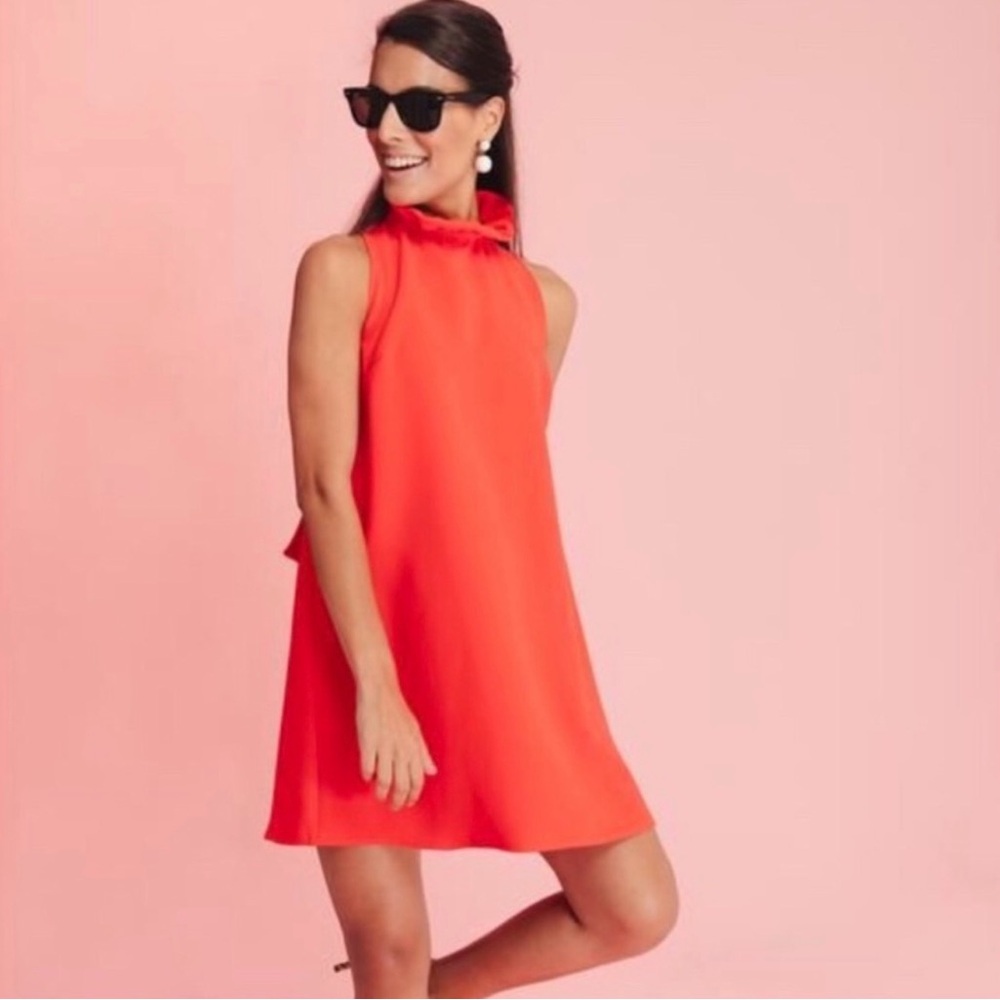 DO+BE Vibrant Coral Mini Dress with High Neck